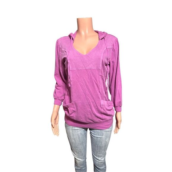 Pulp Women's long sleeve purple v-neck drawstring hoodie top L - Picture 2 of 6